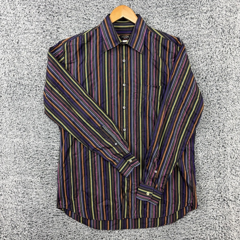 Paul & Shark Shirt Mens Large Multicolor Stripe Button Up Made Italy Fun Casual